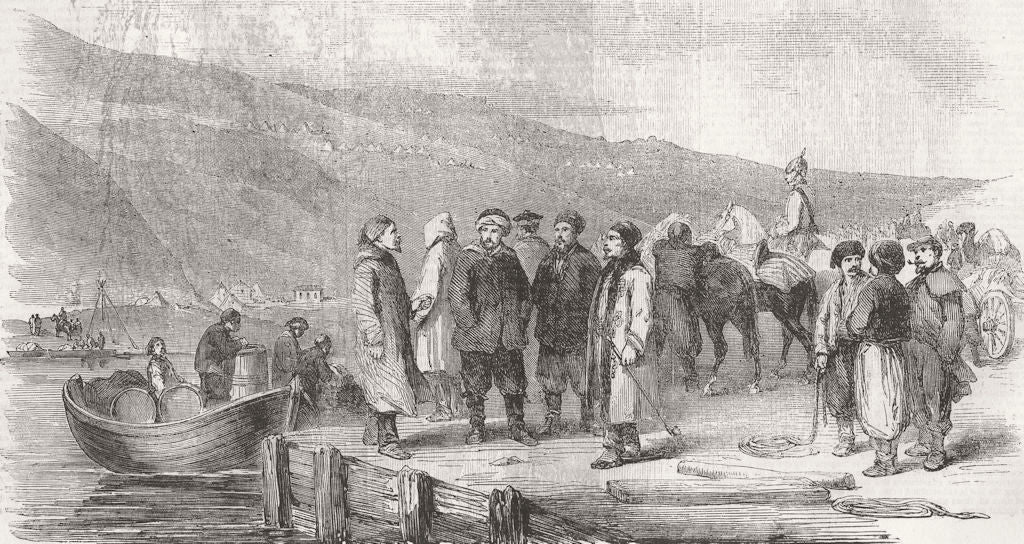 UKRAINE. Sutlers Wharf, Balaklava 1855 old antique vintage print picture